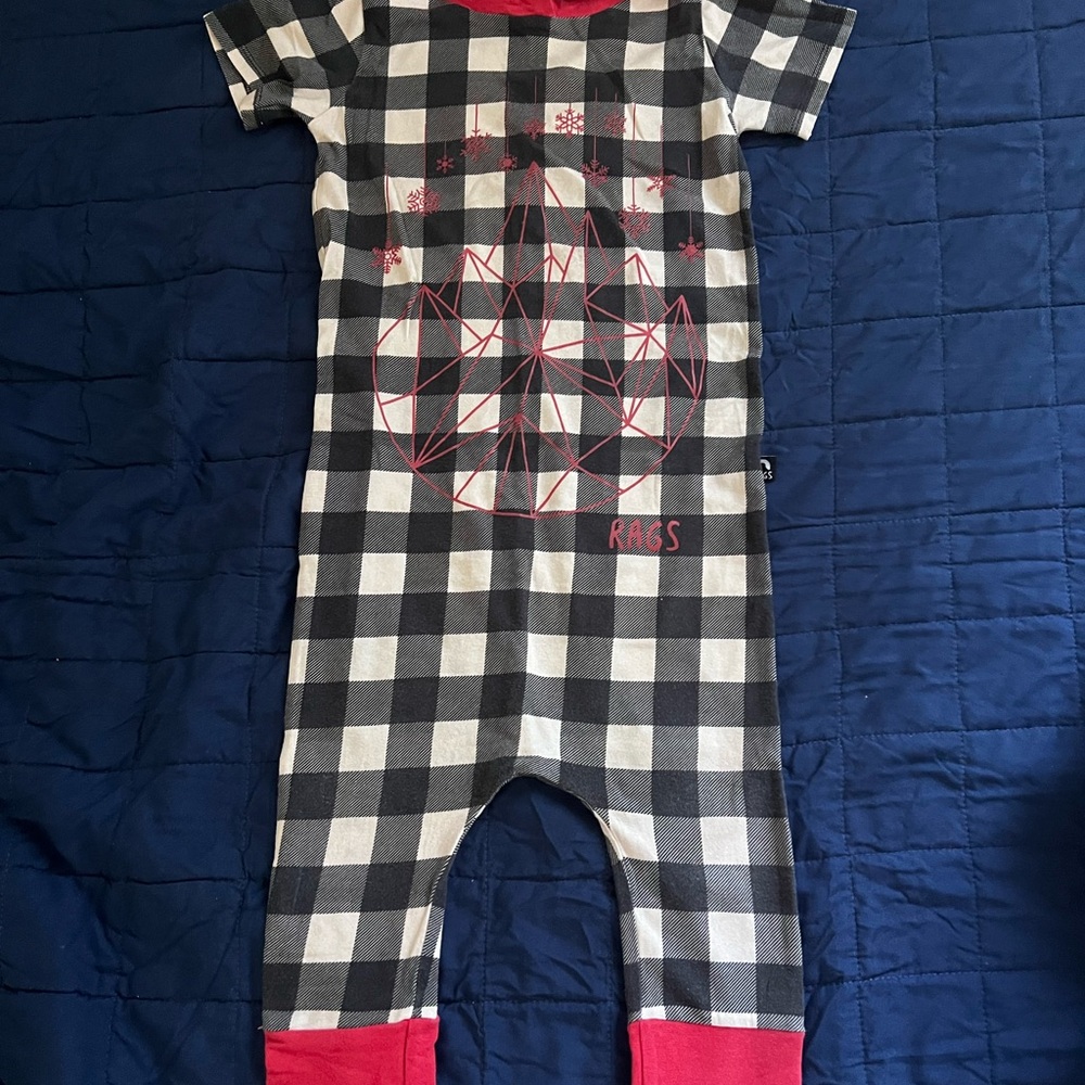 Rags to Raches Black and White Checkered Kids One Piece with Red Accents